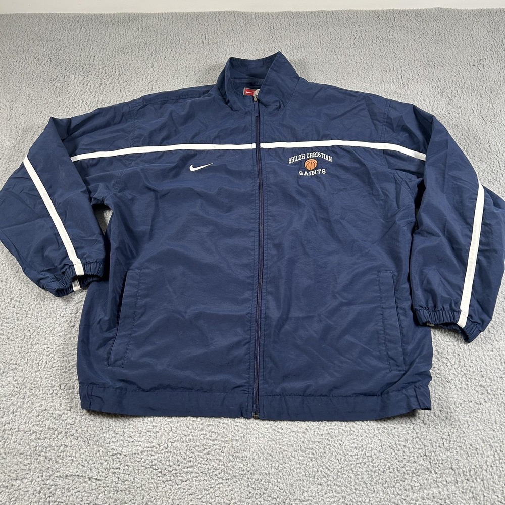 Vintage Shiloh Christian Saints Jacket Mens XL Blue Basketball Nike Windbreaker - Picture 2 of 16